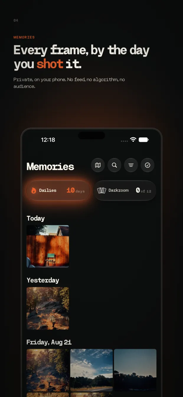 Memories, arranged by the day each frame was shot